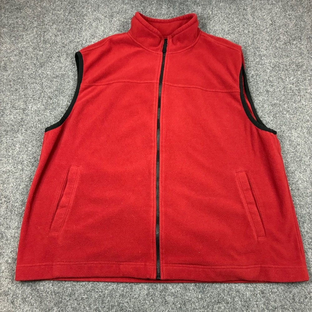 Saddlebred Mens Size XL Red Fleece Full Zip Vest Mock Neck Sleeveless Jacket